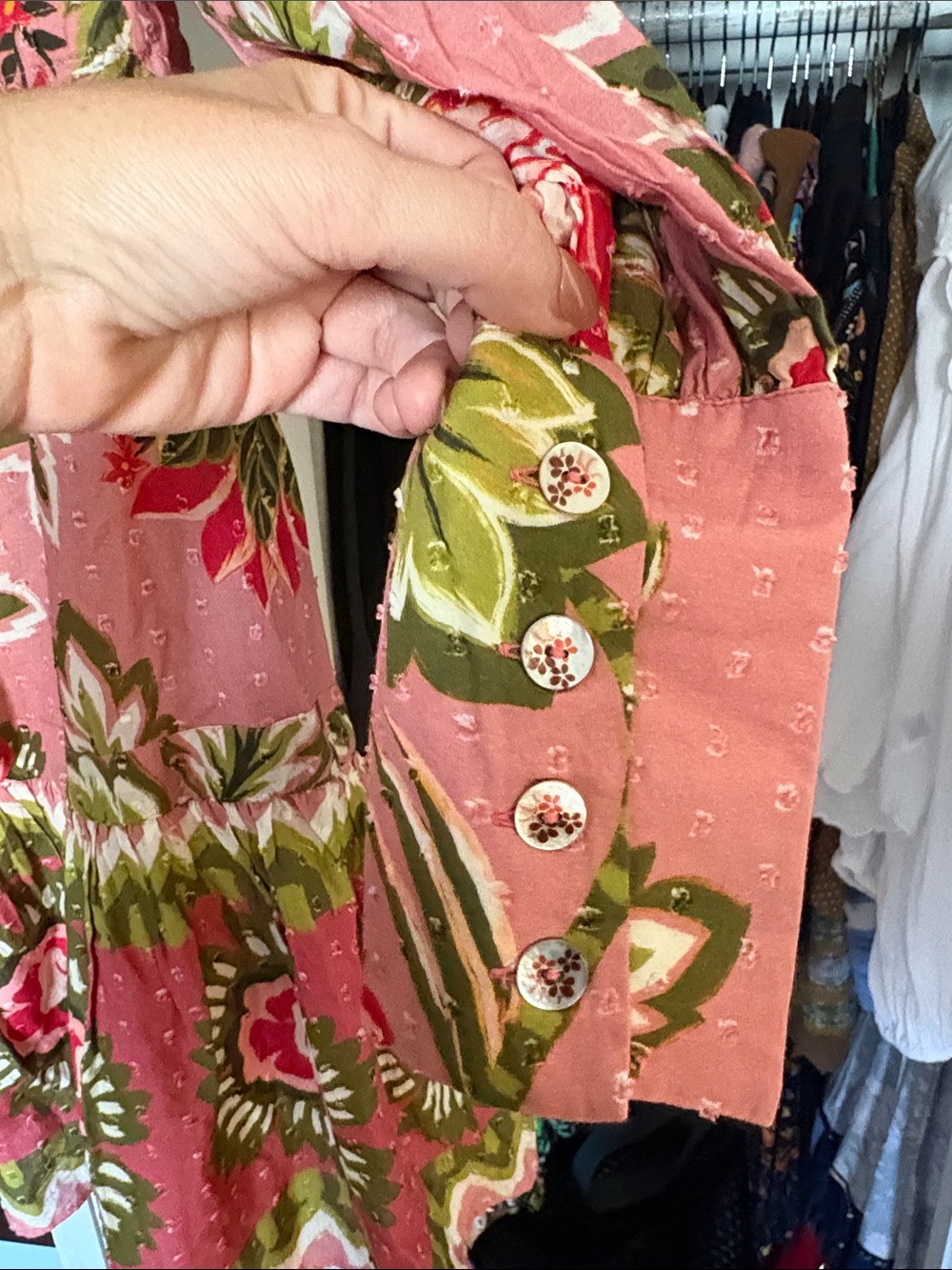Farm Rio M cover up NWT. Floral Pink Long-Sleeve Tiered Dress - Picture 7 of 9
